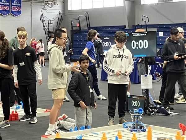 Students at a robotics competition.